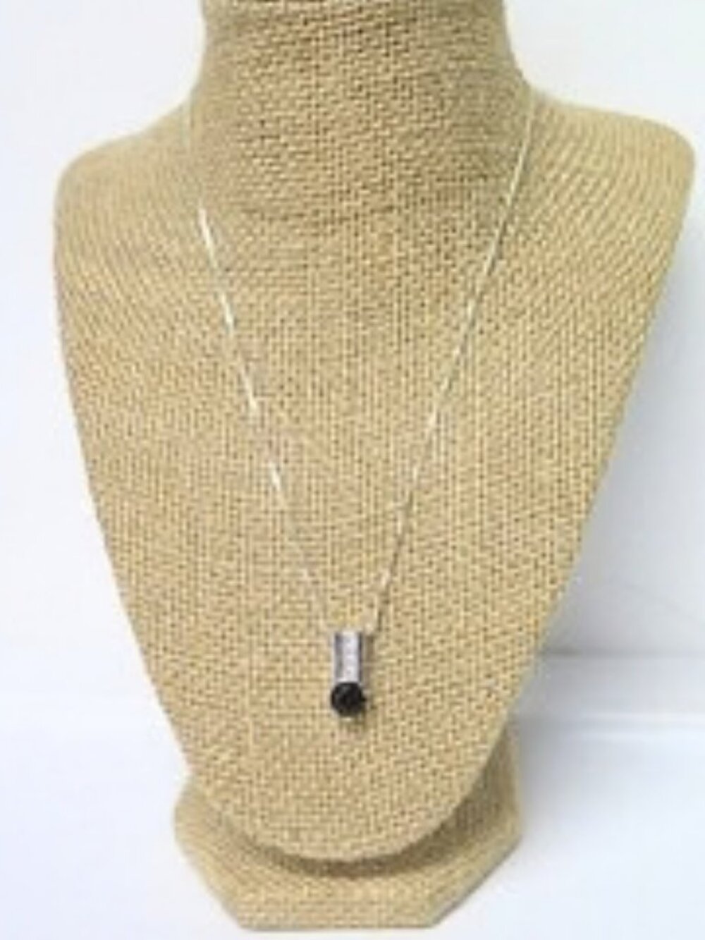 Black Stone Clear Accent Pendant Necklace Silver Tone New Chain Estate Pendant